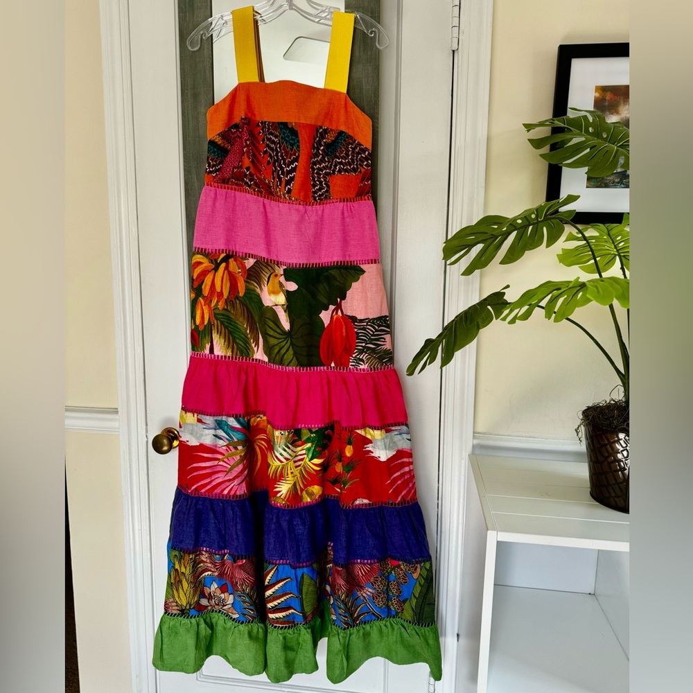 Farm Rio Rainbow Mixed Prints Maxi Dress Tropical Boho Gypsy - Picture 4 of 14